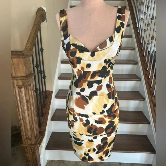 London Times Leopard Print Bodycon Cocktail Party Dress Sleeveless Size 4 - Picture 2 of 11